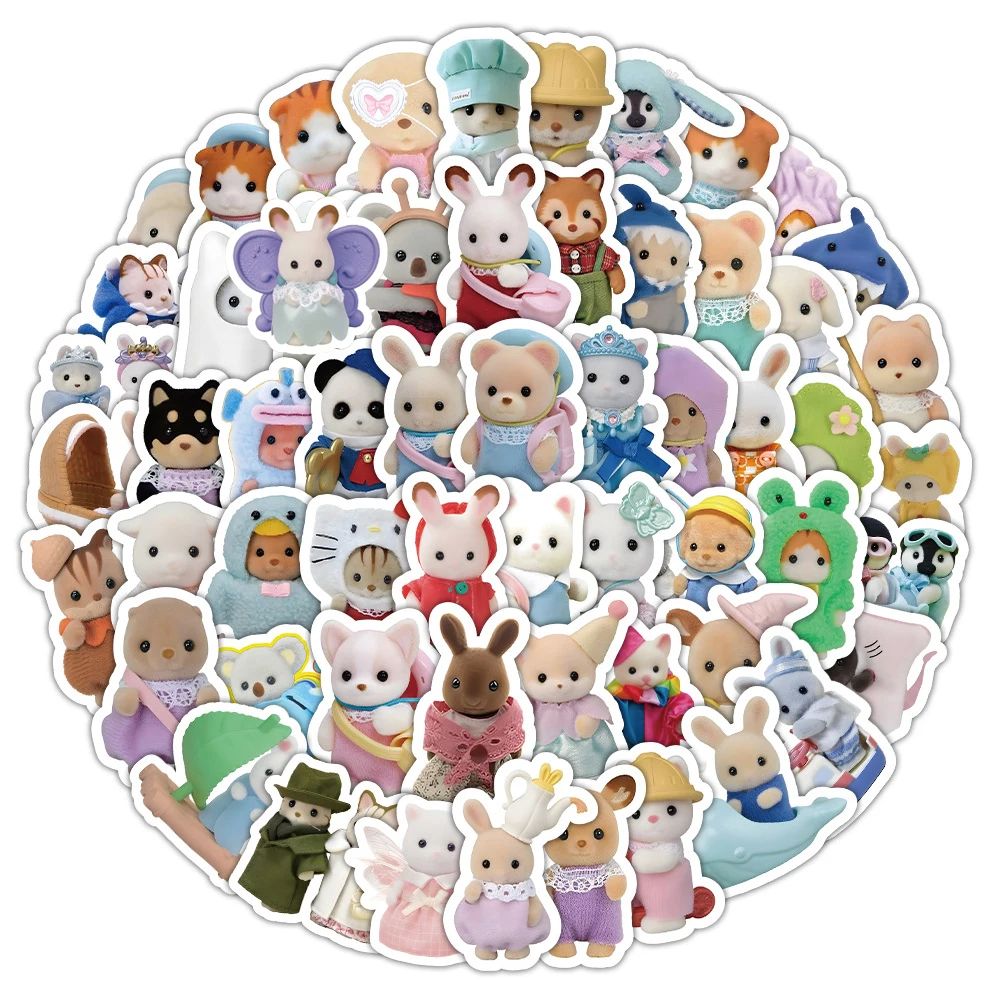 10/30/100 buah stiker grafiti Calico Critters lucu stiker DIY anak-anak stiker mainan botol air ponsel bagasi stiker tahan air