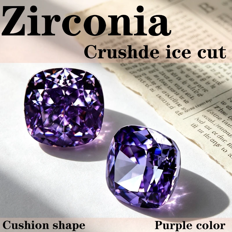 Cubic Zirconia Square Cushion Shape Purple Color Crushed Ice Cut High Carbon Diamond 5A+ Quality CZ 4K Cutting