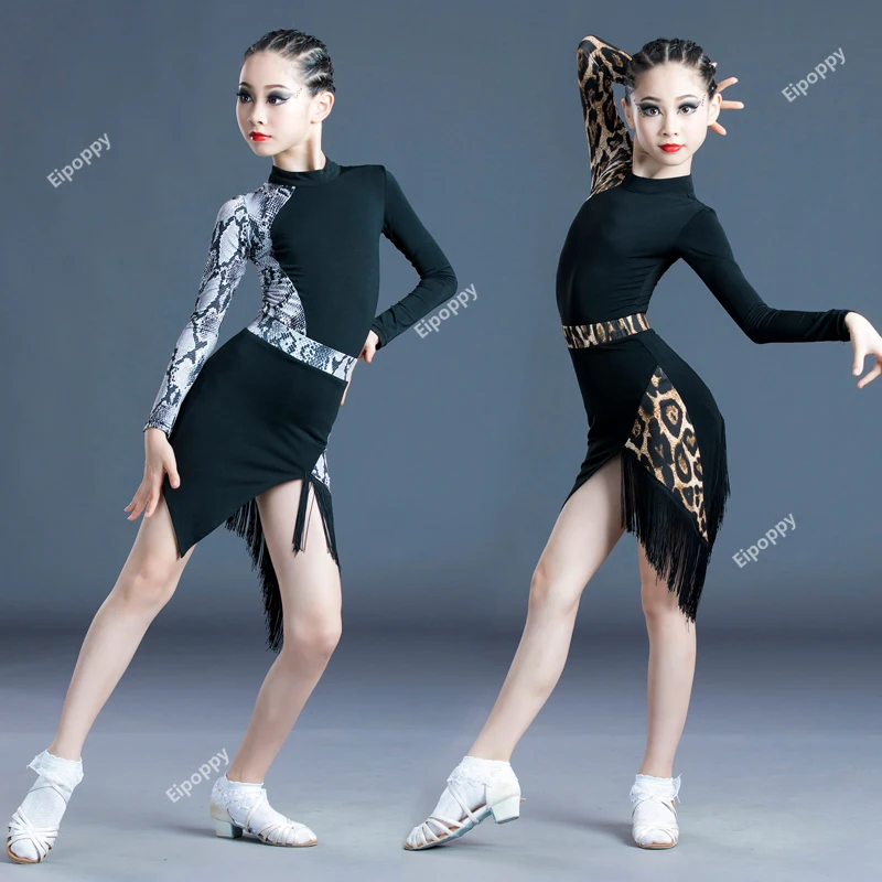 

New Children Latin Dance Dress Girls Tassels Professional Exercise Clothing Performance Standard Competition Costume Autumn