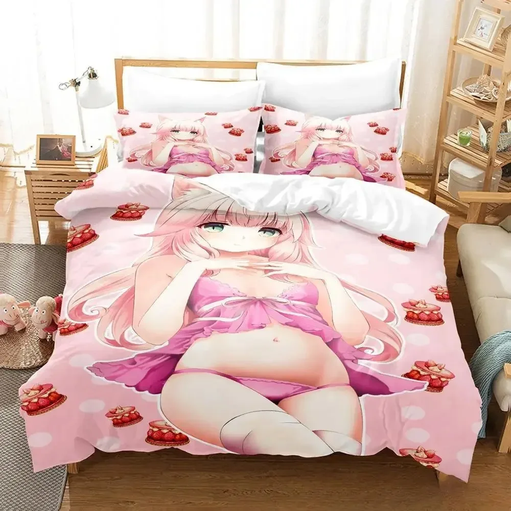 Zestaw pościeli 3D Print Anime Kawaii Girls Nekopara Single Twin Full Queen King Size Bed Set Aldult Kid Bedroom Duvet Cover Sets