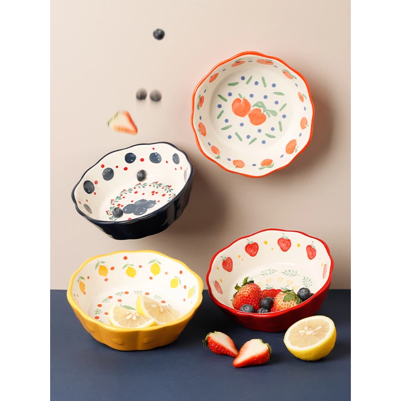 Ceramic Bowl Korean Style Cute Cartoon Fruit Household Tableware Salad Dessert Pudding Ice-Cream Breakfast Bowls Personal Items