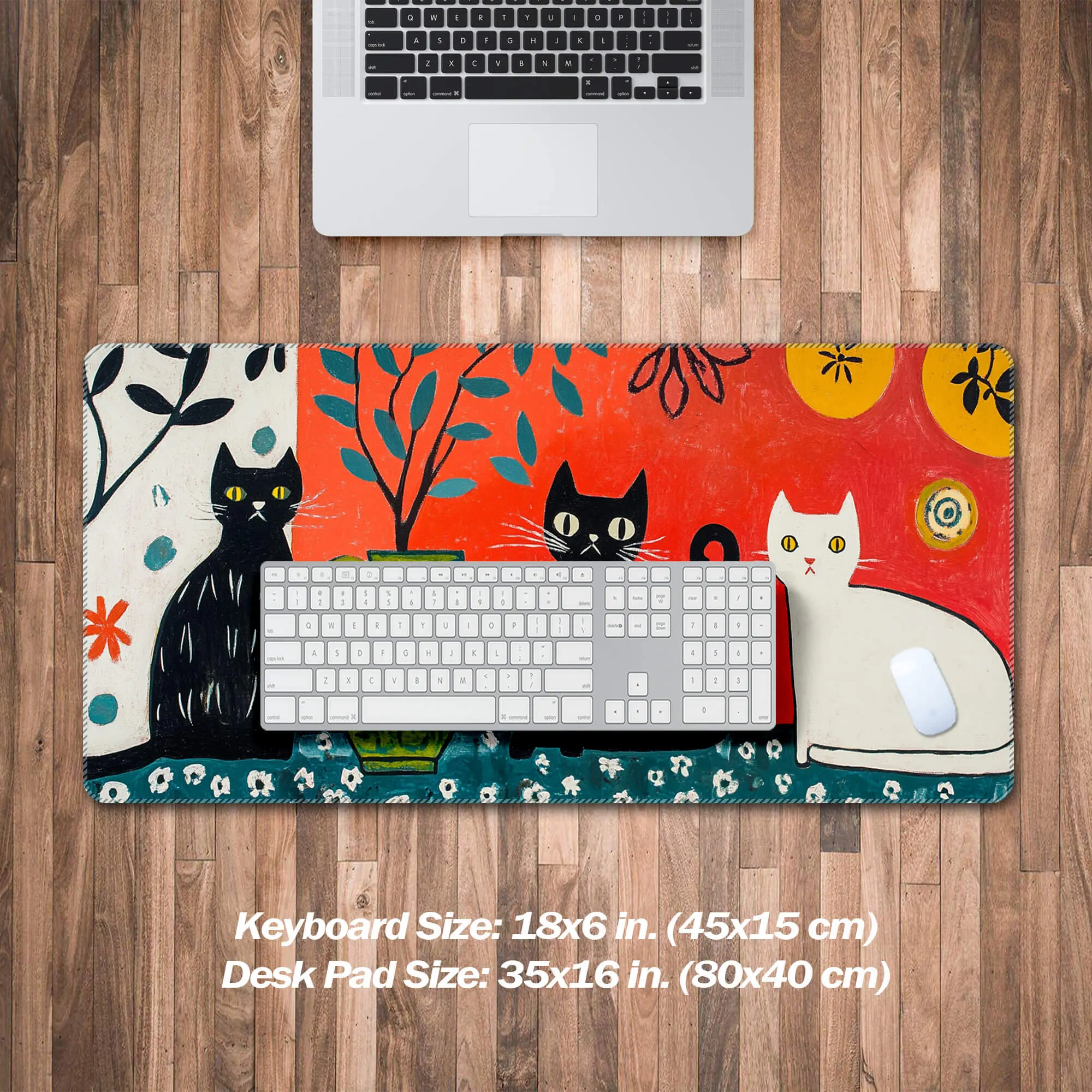 Black Cat and White Kitten XXL Mouse Pad,Cute Large Office,Matisse Painting Style Office Mat,Laptop Mat,Gift for Girlfriend