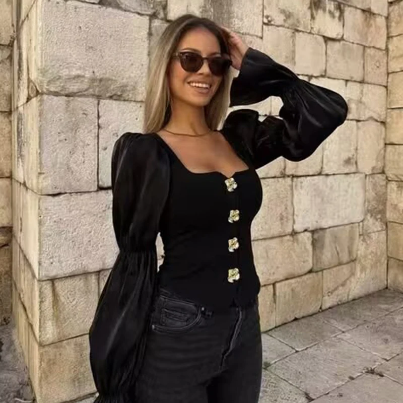 Delle donne 2025 Nuove Camicette di Modo di Autunno Elastico Sottile Elegante Camicette Da Viaggio delle Donne Chic Joker Casual Strada Gioventù Camicette Magliette E Camicette