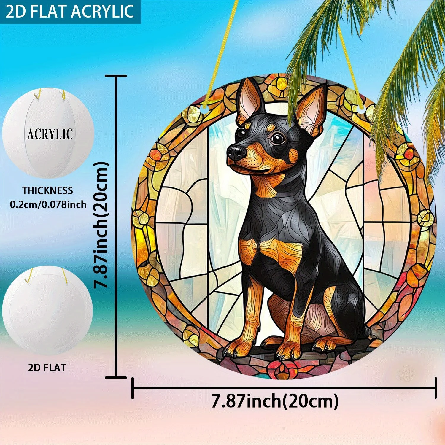 2D Flat, 2D Flat 1pc Miniature Pinscher Sun Catcher, 19.99x19.99 cm Round Acrylic Signs, Home Hanging Decorative Sign, Suitable