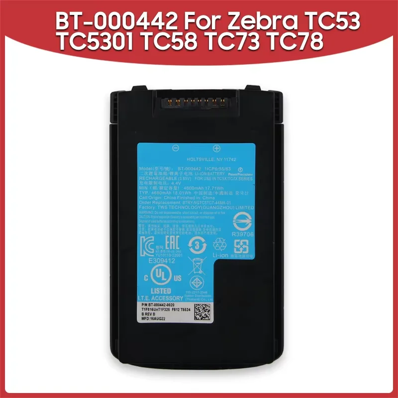4680mAh Replacement Battery BT-000442 For Zebra TC53 TC5301 TC58 TC73 TC78 BT-000442A High Capacity 6900mAh