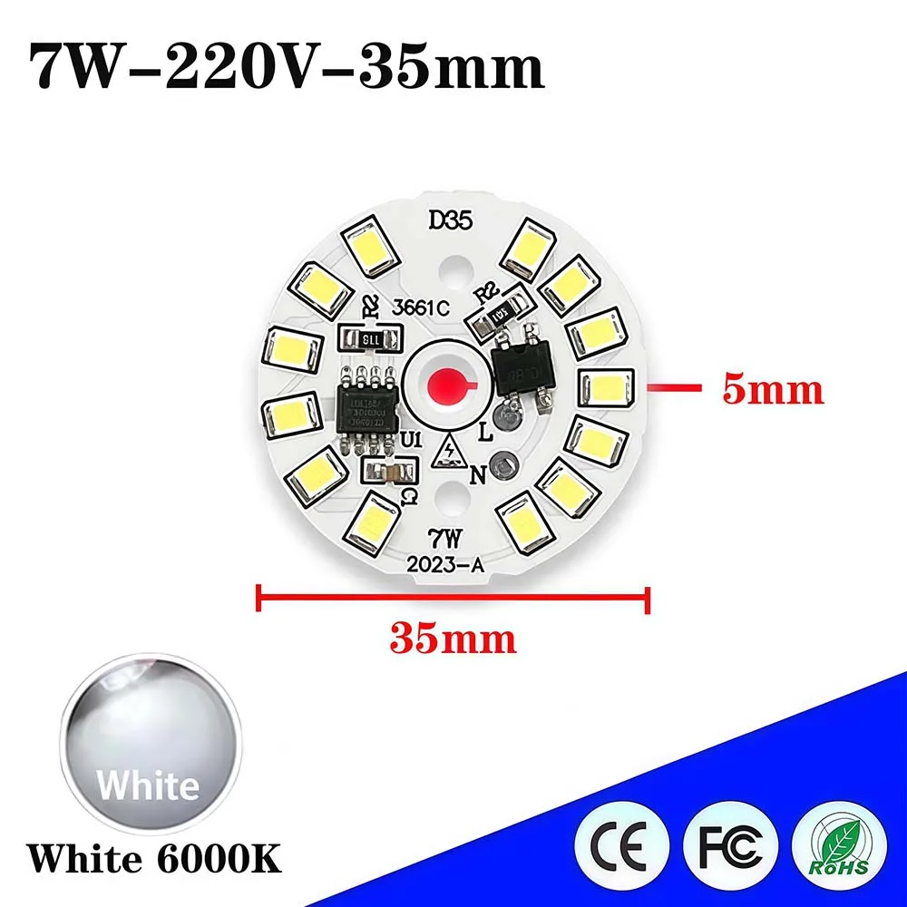 7W Driver-free 220V Round LED Light Panel SMD2835 Chip Diameter 35mm 50mm Suitable For Living Room Lamp Chandelier Downlight