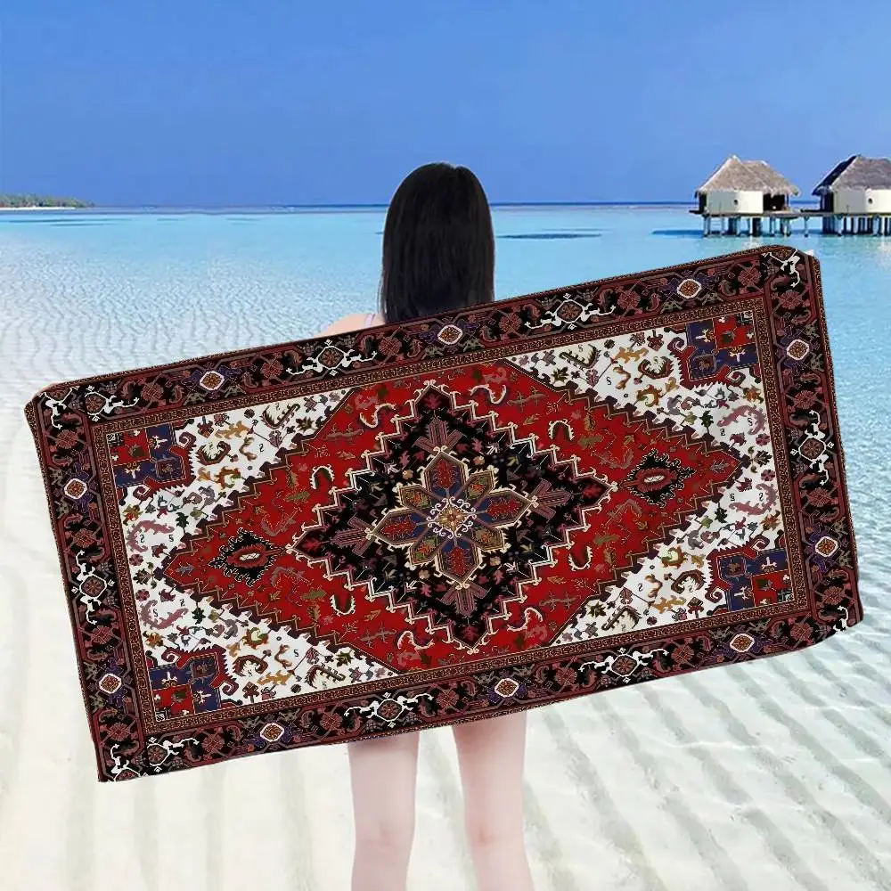Mysterious Red Persian Microfiber Blanket Quick Drying Beach Towels Oversized Printing Super Absorbent Pool Towel Blanket