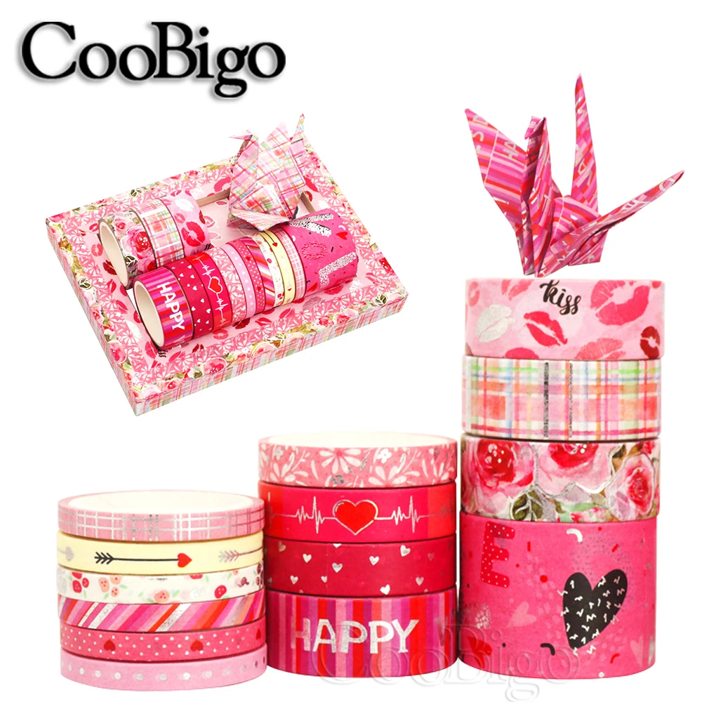Pink Valentine Washi Tape Set Adhesive Masking Sticker for Decor Scrapbook Diary Note Book School Stationery Supply 14 Rolls/Lot