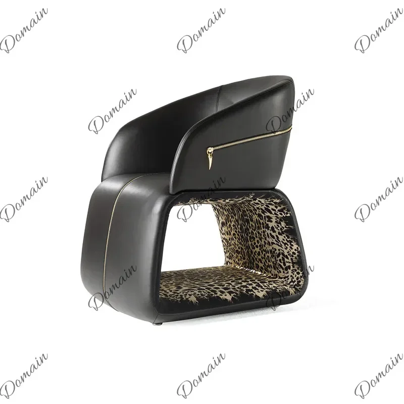 81 N Italian light luxury home leopard print single sofa chair designer villa balcony creative personalized leather leisure