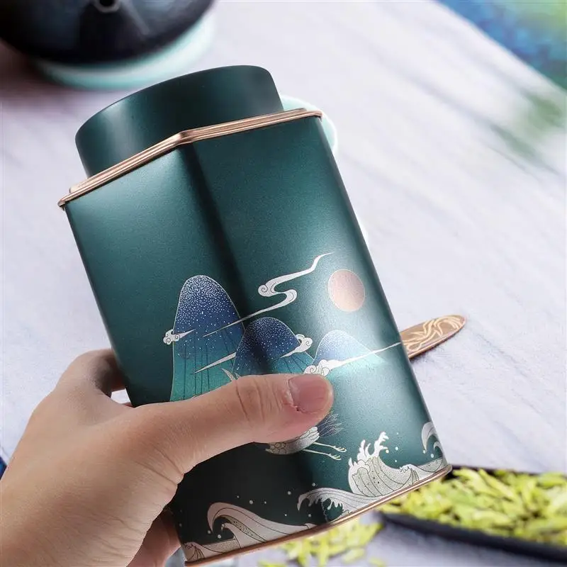 Chinese Style Tea Canister Damp-proof Tea Tin Coffee Tin Metal Food Container Kitchen Canisters for Sugar Candy Cookie Jar