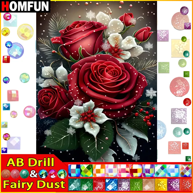 HOMFUN Fairy Dust AB Diamond Painting "Flower Rose" Full Square Round Diy 5d Diamond Embroidery Picture Rhinestone Art