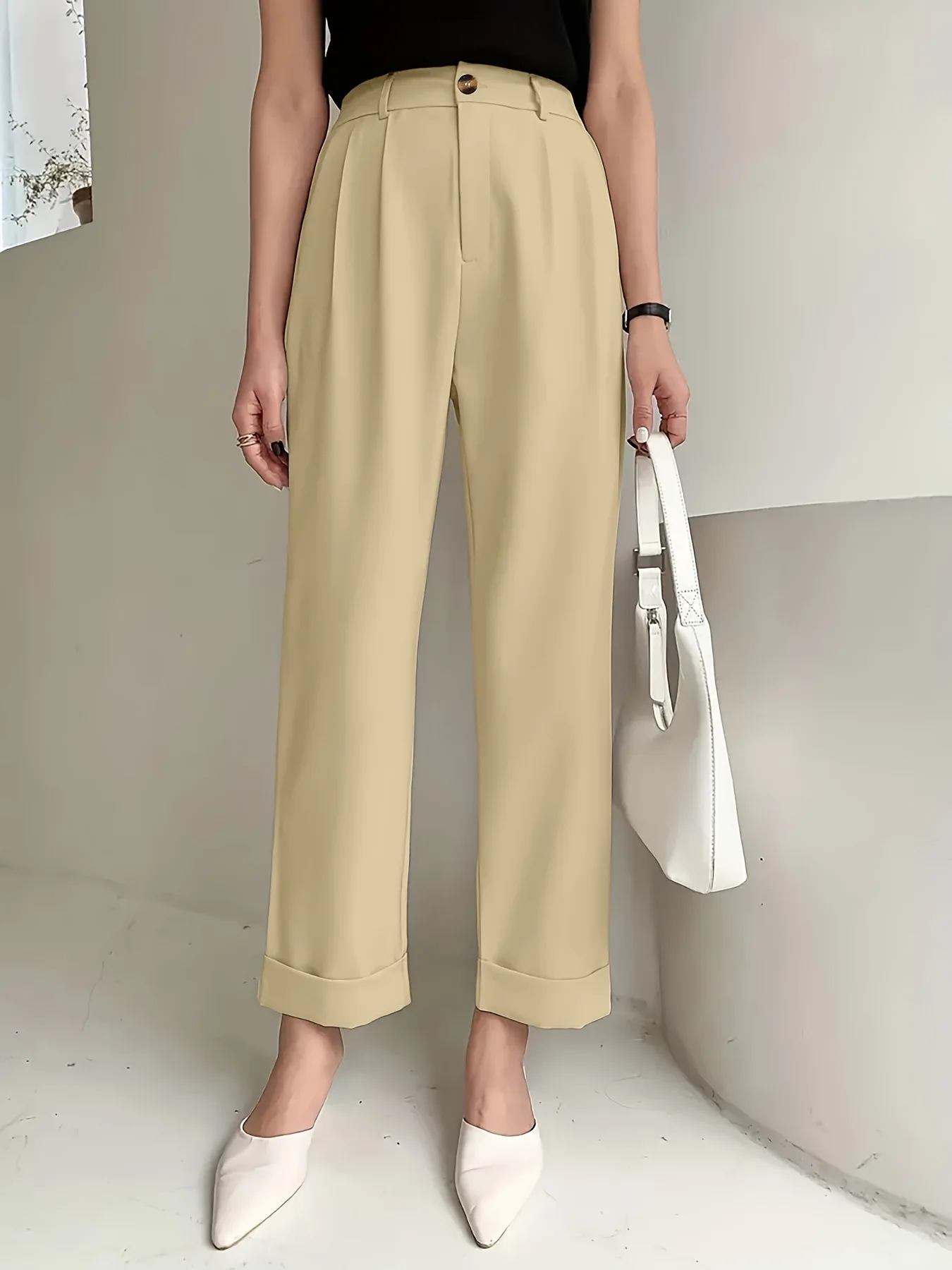 Pantaloni affusolati casual eleganti da donna Vestibilità comoda con elastico in vita Tinta unita elegante e tessuto non elastico resistente Conveniente