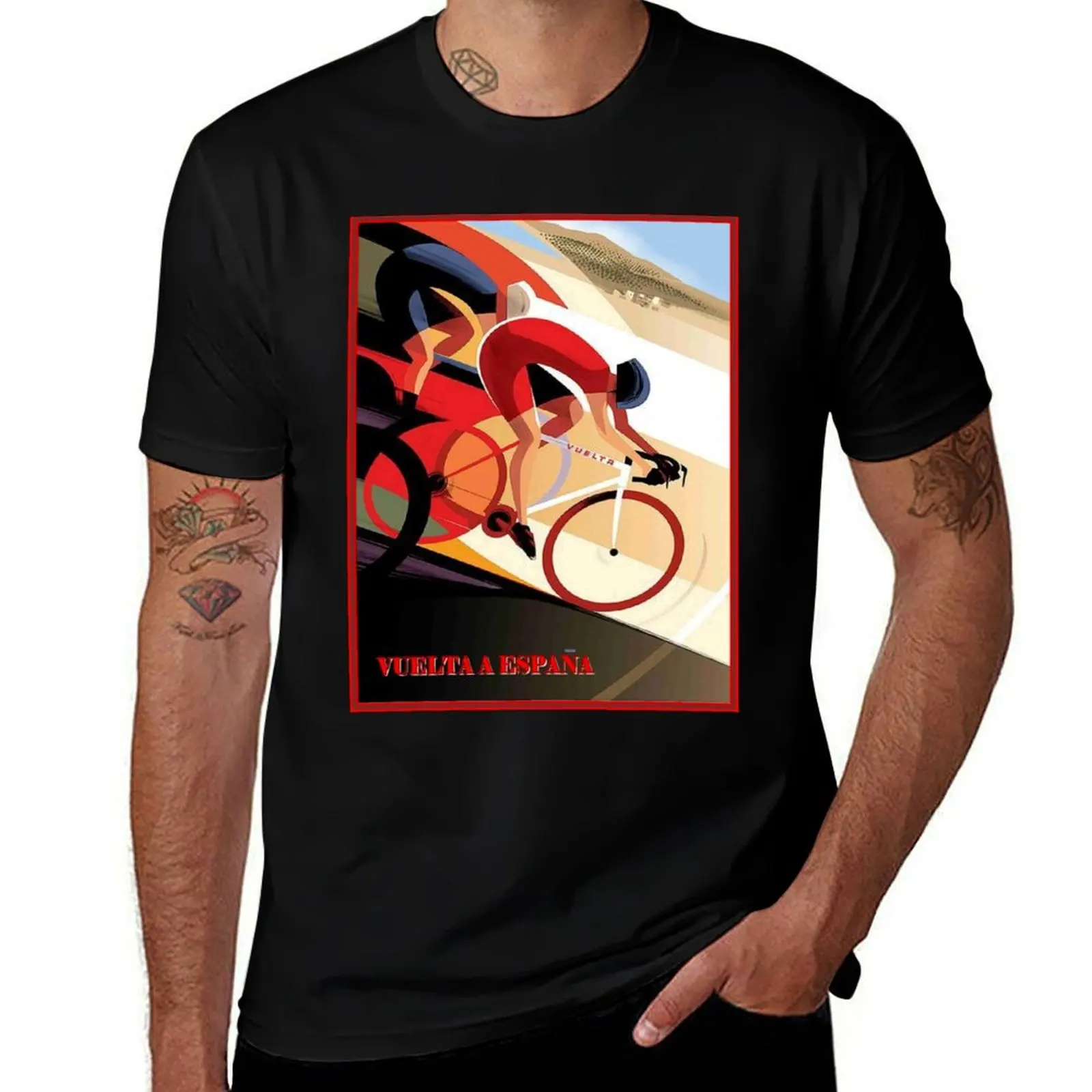 VUELTA A ESPANA : Abstract Bicycle Racing Print T-Shirt Holiday Casual Short Sleeve Top T-Shirt