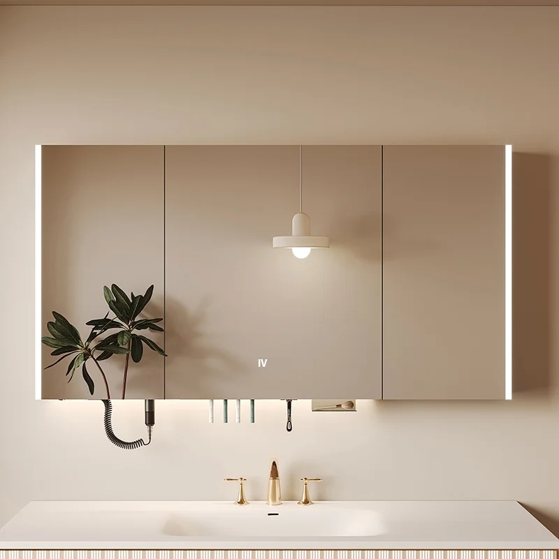 الحديثة مخصص الذكية ماكياج مرآة خزانة مقاوم للماء MDF الحمام متعددة الوظائف الداخلية مجفف الشعر حامل تخزين الثلاجة