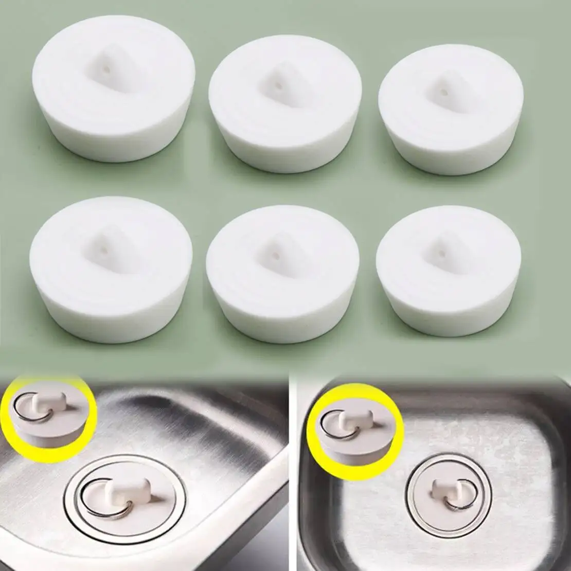 

6 шт., слив для раковины, ванна, умывальник, пробка для заподлицо с тяговым кольцом, кухня, ванная комната, белый эластомерный материал