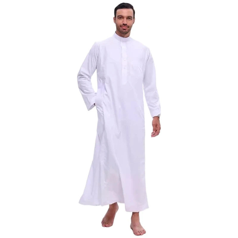 Mężczyzna arabski Kaftan Thobe z długim rękawem arabska szata Kaftan, islamska szata z długim rękawem arabska szata Kaftan długa suknia