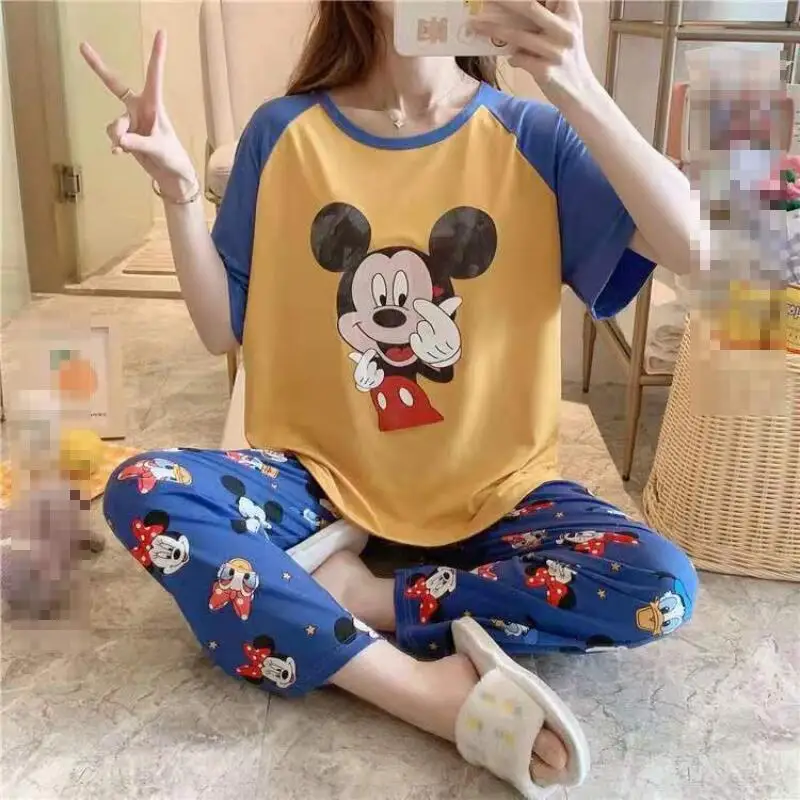 

Anime Women's New T Shirt and Pajama Set Korean Summer Short Sleeved Pants Women's Outable Home Clothes Fashion Two Piece Set
