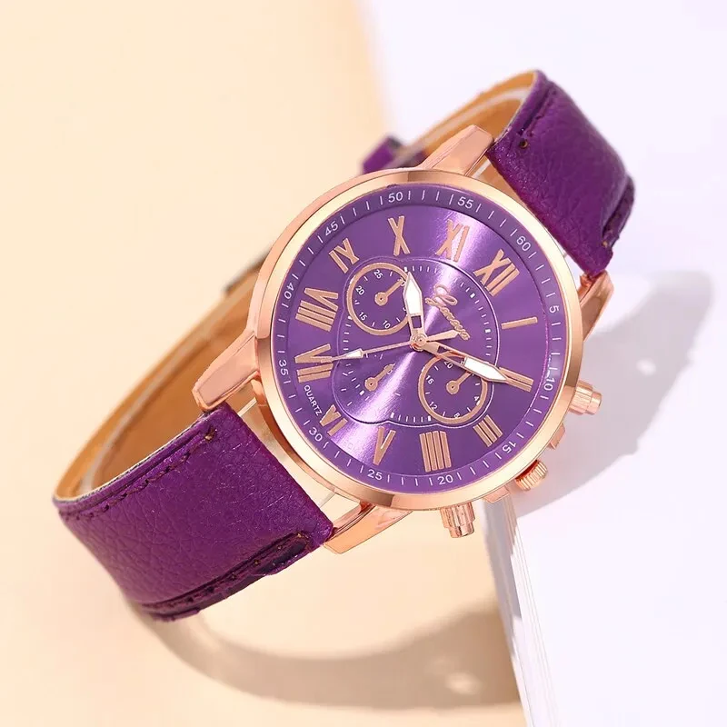 Reloj Mujer Fashion Women Watches Purple Leather Quartz Wrist Watch for Women Bussiness Casual Watch Relogio Feminino