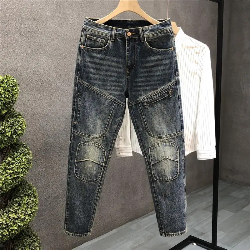 

Korean Sle Motorcycle Slim Fit Jeans Men's Faion Brand Long Pants Autumn New Arrival Casual Comfortable mid Waist Jeans