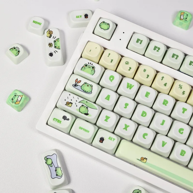 Frog Theme Keycaps Set Customized PBT Sublimation MOA Profile Keyboard Cap 142keys for Mechanical Keyboard Accessories Gifts