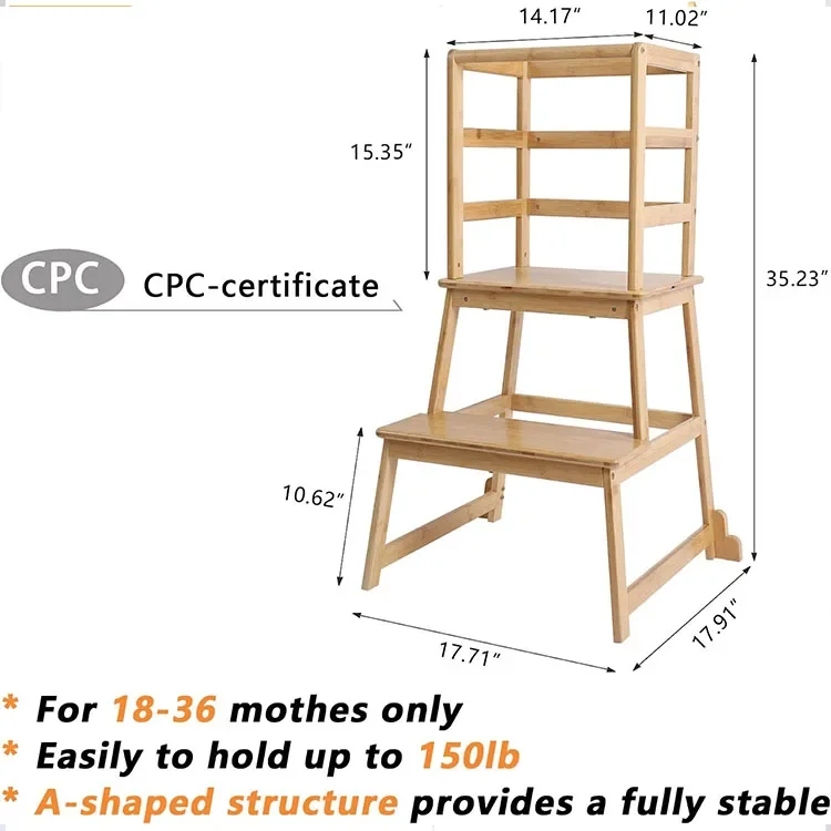 Torre de aprendizado de bambu para crianças, Banqueta de cozinha, Mobília da sala, Otomano em casa, Cadeira natural do bebê