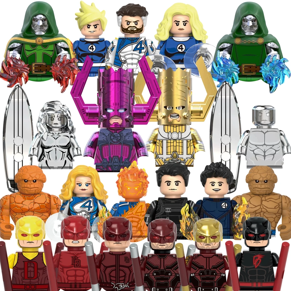 Brinquedos de Montar Mini Marvel: Blocos de Construção dos Super-Heróis dos Quatro Fantásticos, Bonecos Silver Surfer e Galactus, Brinquedos de Bloco para Presentes de Festa