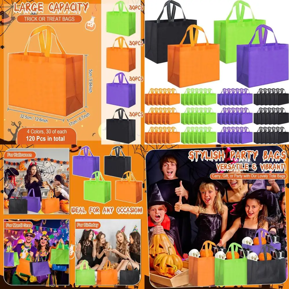 

120 многоразовых сумок-шопперов из нетканого материала с ручками, с тематикой Марди Гра, для покупок, вечеринок и розничной торговли