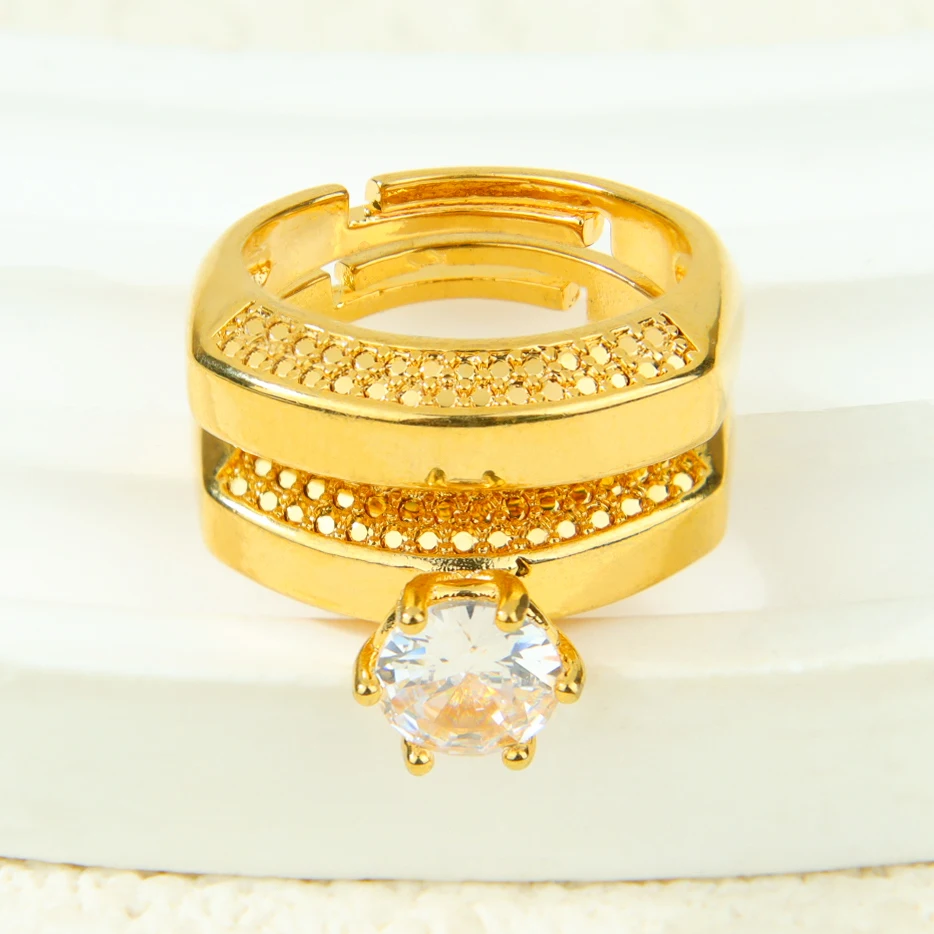 Dubai Mode Kubische Zirkonia Stapelbare Ringe 21k Vergoldet Arabischer Exquisiter Verlobungsring Paarringe Italienischer Goldschmuck – Detail 13