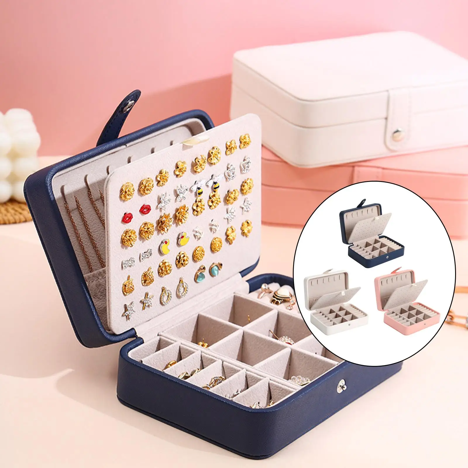 

Jewelry Box Leather Double Layer Travel Storage Case Bag Exquisite Elegant