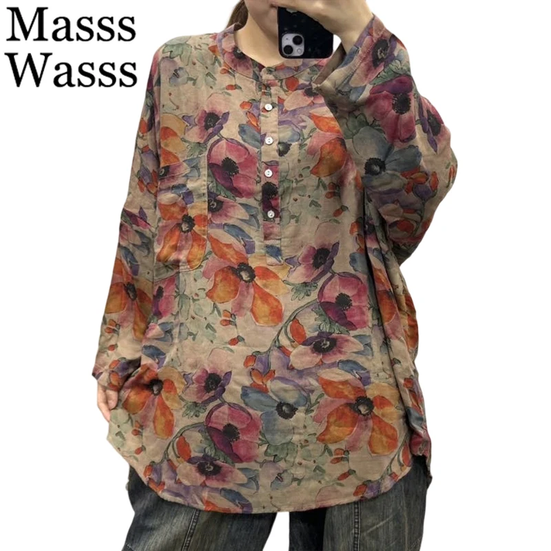 

Masss Wasss Korean 2025 Fall Tops Ladies Vintage Classic Casual Flowers Elegant Shirts Women Loose Fashion Long Sleeve Blouses