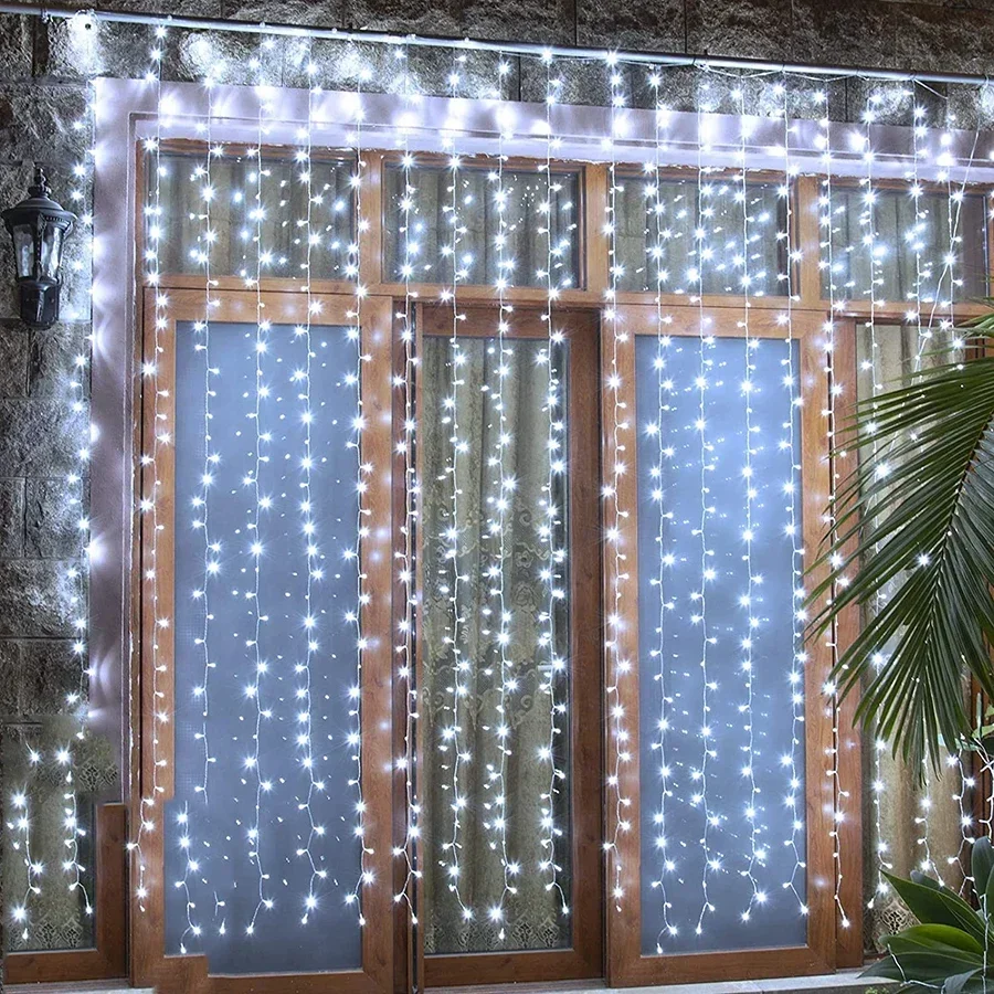 3X1/3X3/6X3M LED Curtain Light Outdoor With Remote Christmas Window Curtain Fairy Light Wedding Party Hanging Garland Light