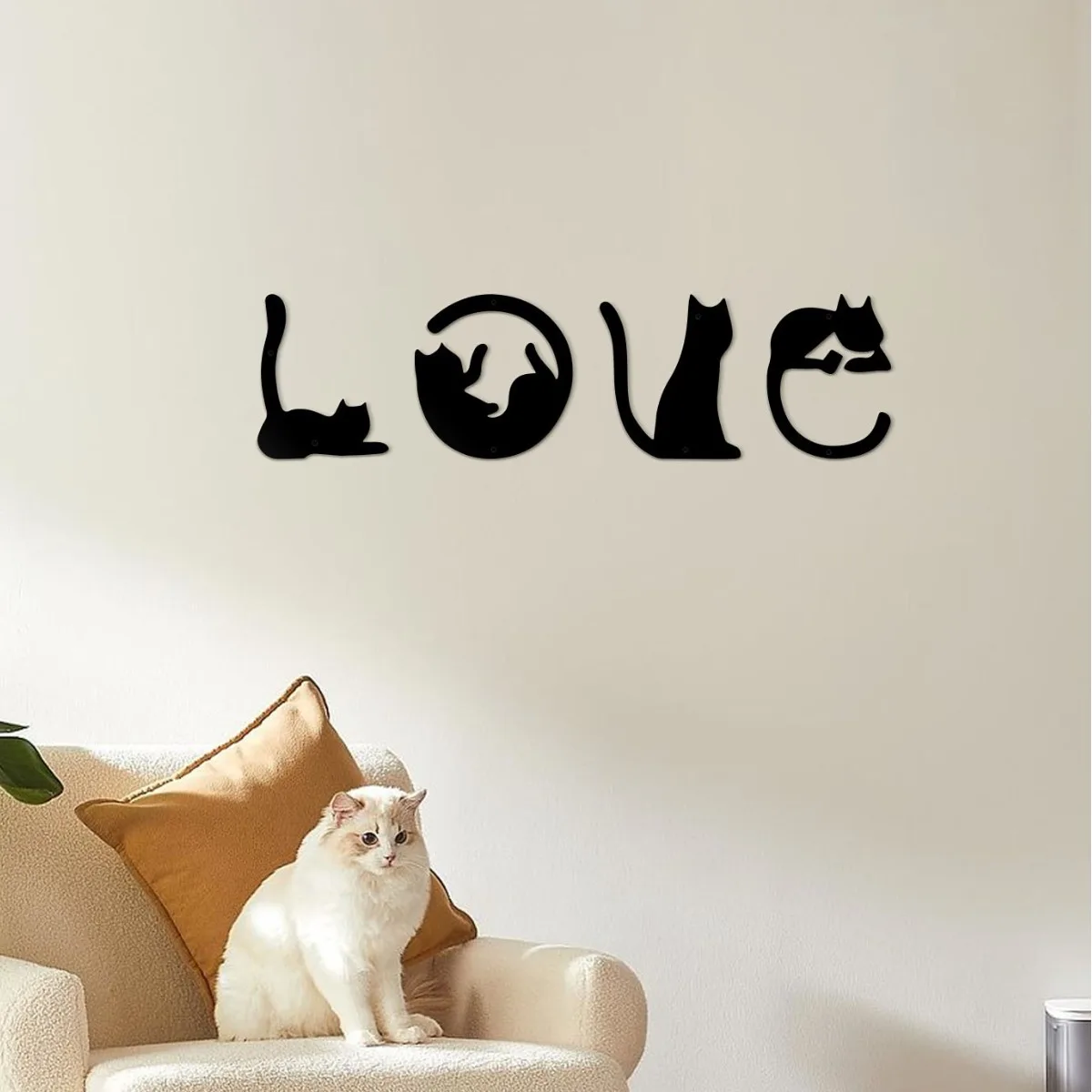 Home Love Cat Cute Meow Black Metal Wall Decoration Painting Line Room Art Hanging Painting Home Decoration Wall Art To Hang