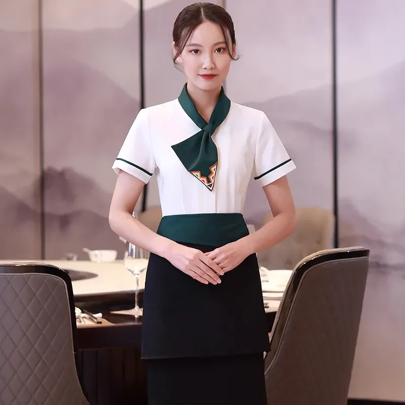 Wholesale Waitress Waiter Top Hotel Uniform Reception with Custom Embroidery Logo Restaurant Fast Food Polyester Cotton Sets