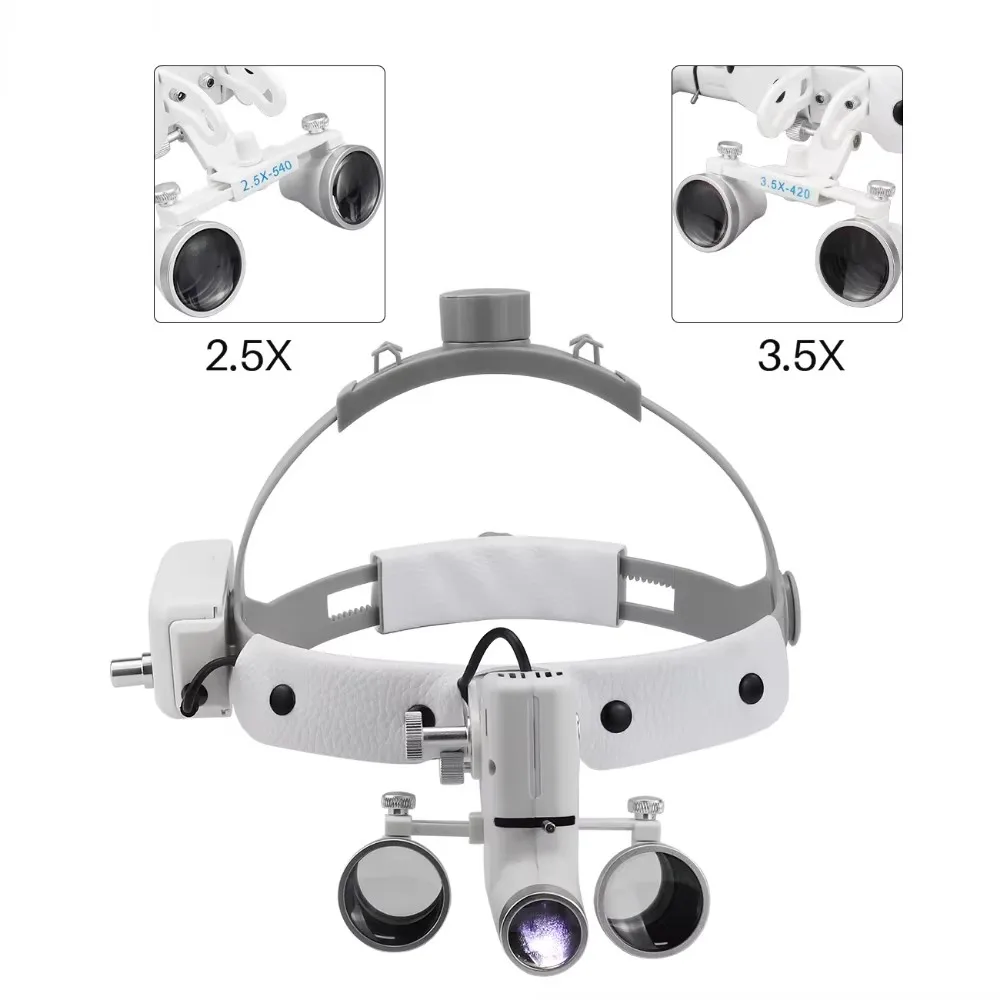 2.5X 3.5X Dental Binocular Loupes Dental LED Light Lamp Brightness Spot Adjustable Dental Lab 5W Headlamp For Surgical Headlight