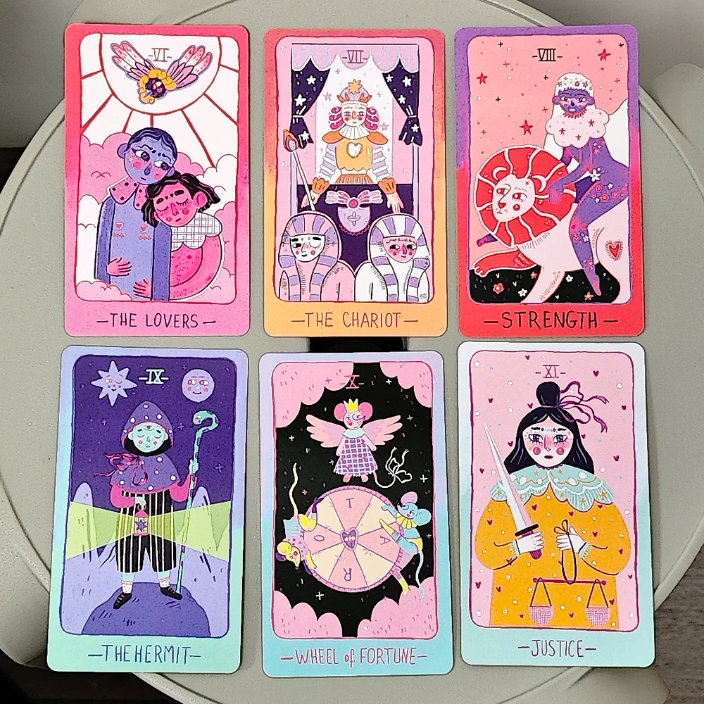 Pastel Prism Tarot Deck 78 Pcs Tarot Cards 10.3*6cm Imbued with The Soothing Tones of A Pink and Sky-blue Color Palette