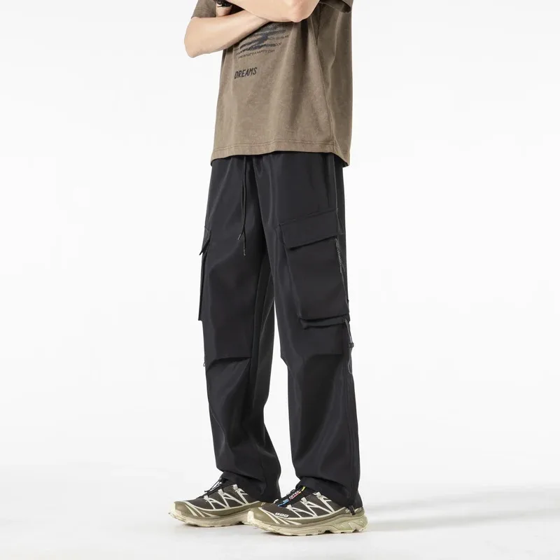

American sportswear pants, men's hip-hop trend, straight-leg wide-leg pants with a sense of drape, multi-pocket workwear pants