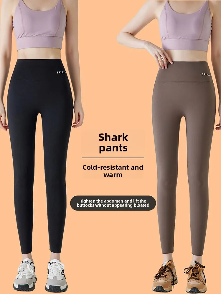 

Брюки для йоги Thiened Fce с высокой талией, женские осенне-зимние новые брюки из кожи с узором, теплые эластичные боты для похудения