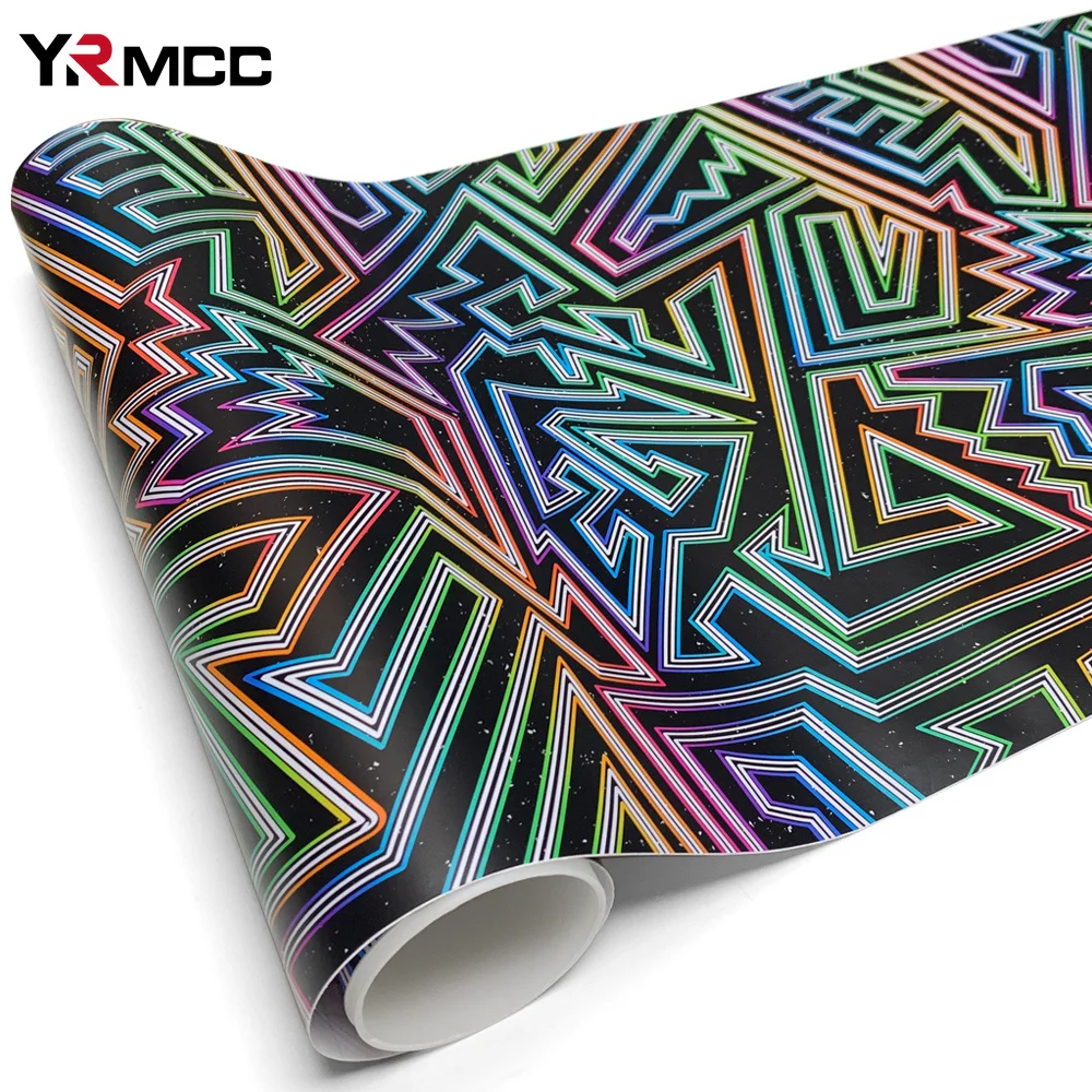 Car Wrap Vinyl Cyber Neon Geometric Line Self Adhesive Motorcycle Stickers UV Resistant Decal for Car Roof Bumper Cover DIY Film