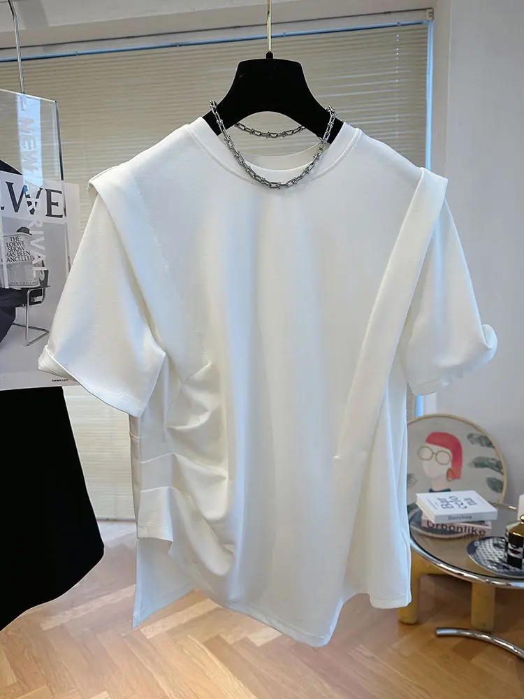 Nomikuma Fashion Short Sleeve O-neck Woman Tshirts Summer 2023 New Solid Tee Tops Causal Solid Elegant Graphic T Shirts