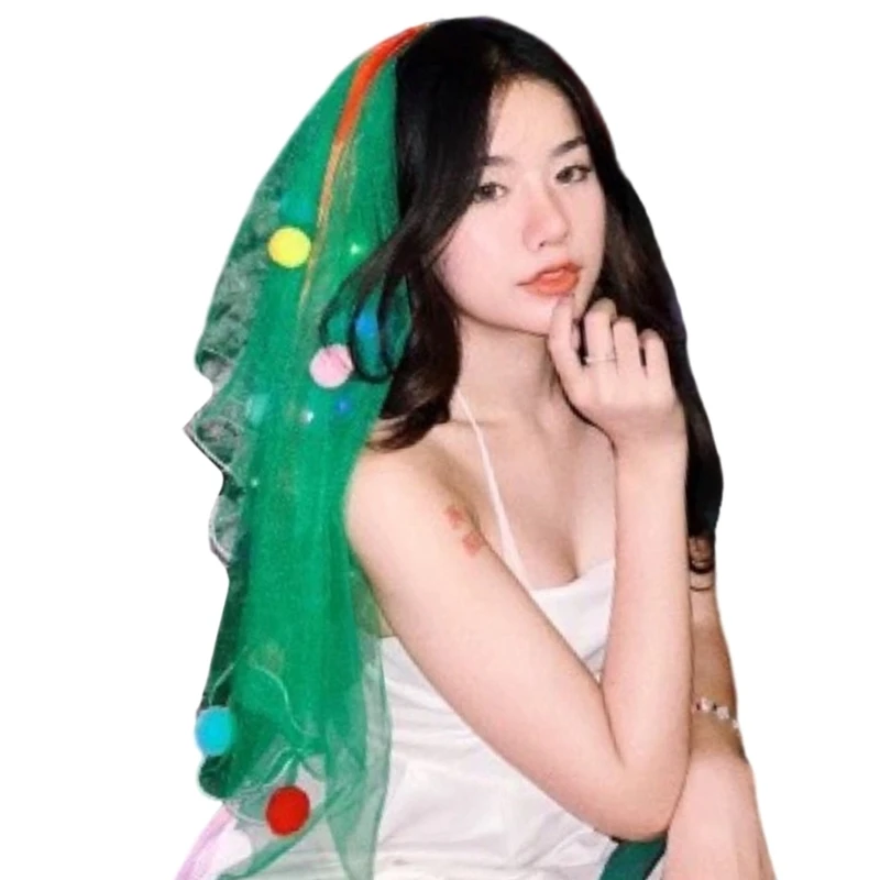 

Fun Popular with Colorful Pompoms Head Veil For Fashion Lookings Party Enthusiasts Christmas Hair Accessory