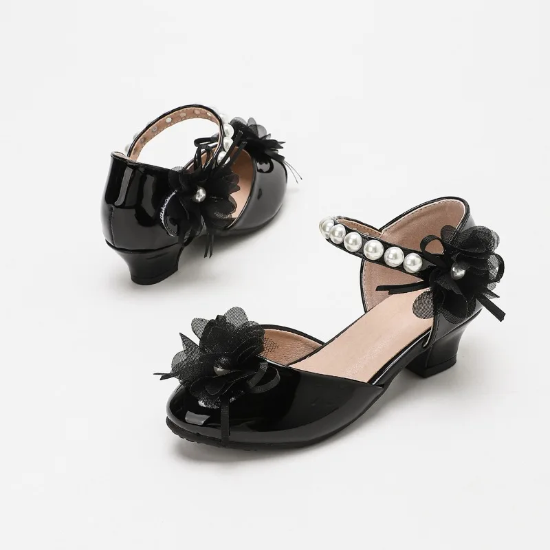 Kid Perform High Heel Sandals Elegant Lace Flower Party Wedding Shoes for Girls Non-slip Princess Children Catwalk Dress Sandals