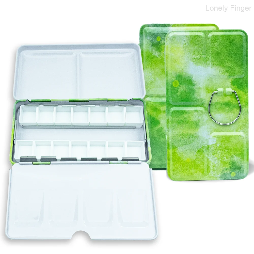 Travel Pocket Watercolor Tin Box Set with 14 Well Half Pans, Artist Outdoor Palette, Foldable Palettes