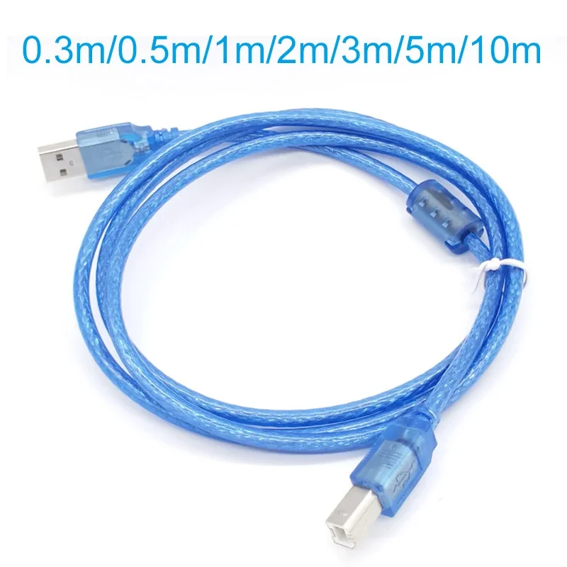 USB 2.0 Printer Cable USB 2.0 Type A Male to Type B Male Foil+Braided Shielding Transparent Blue 0.3M 0.5M 1.5m 2m 3m 5m 10m