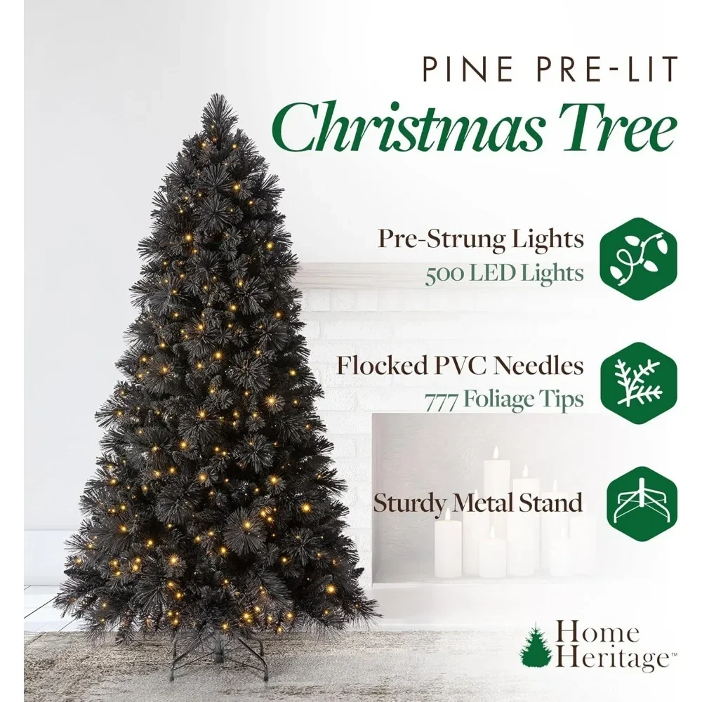 

6.5 Ft Flocked Pine Pre-Lit Artificial Christmas Tree Berries and Pinecone Holiday Decor with 500 LED Lights and Stand, Green