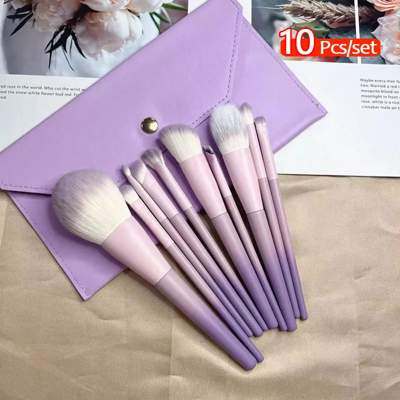 10-teiliges Make-up-Pinsel-Set, tragbar, weich, für Reisen, Make-up-Pinsel-Set für loses Puder, Rouge, Highlight-Pinsel, komplettes Set mit Aufbewahrungstasche