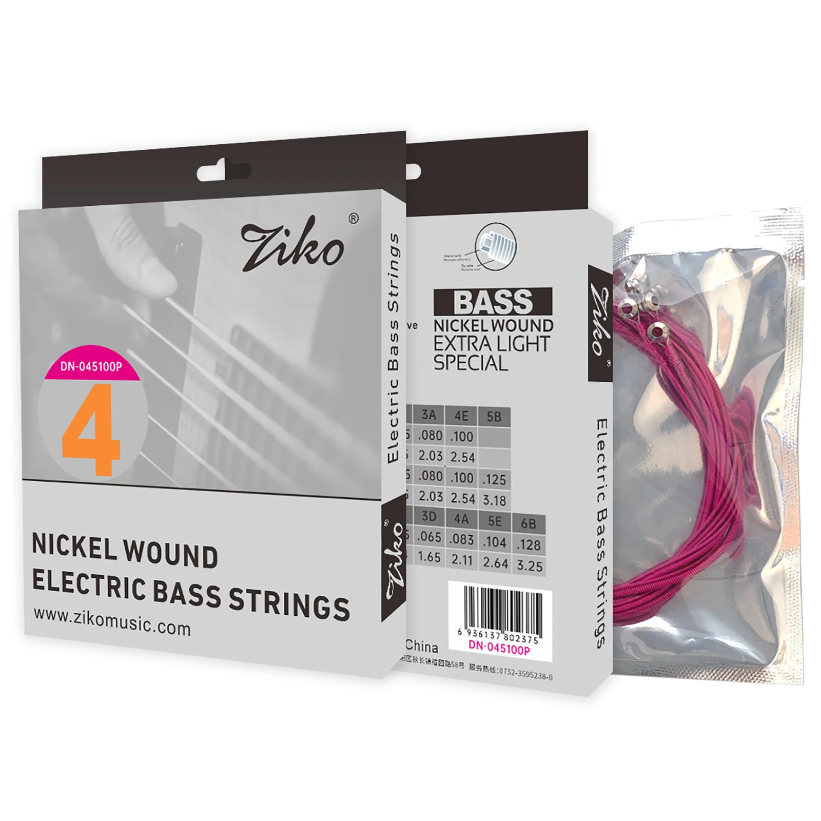 ZIKO 4 Snaren Basgitaar Nikkel Wond Hexagon Legering Kern Gitaarsnaar Elektrische Bas Snaaronderdelen DN-045100