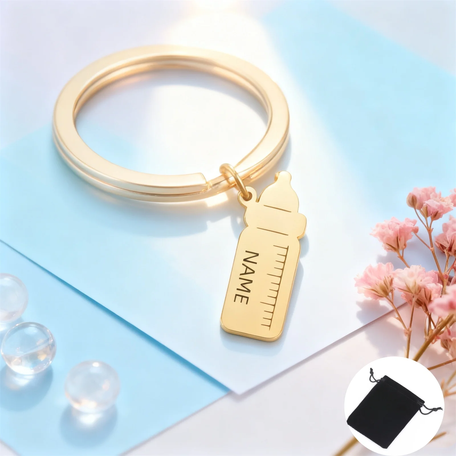 Personalisierter Schlüsselanhänger mit Namen und Datum, Flasche, Edelstahl, personalisierbar, für Neugeborene, Mutter, Papa, Schmuck, Geschenk, Familiengeschenk