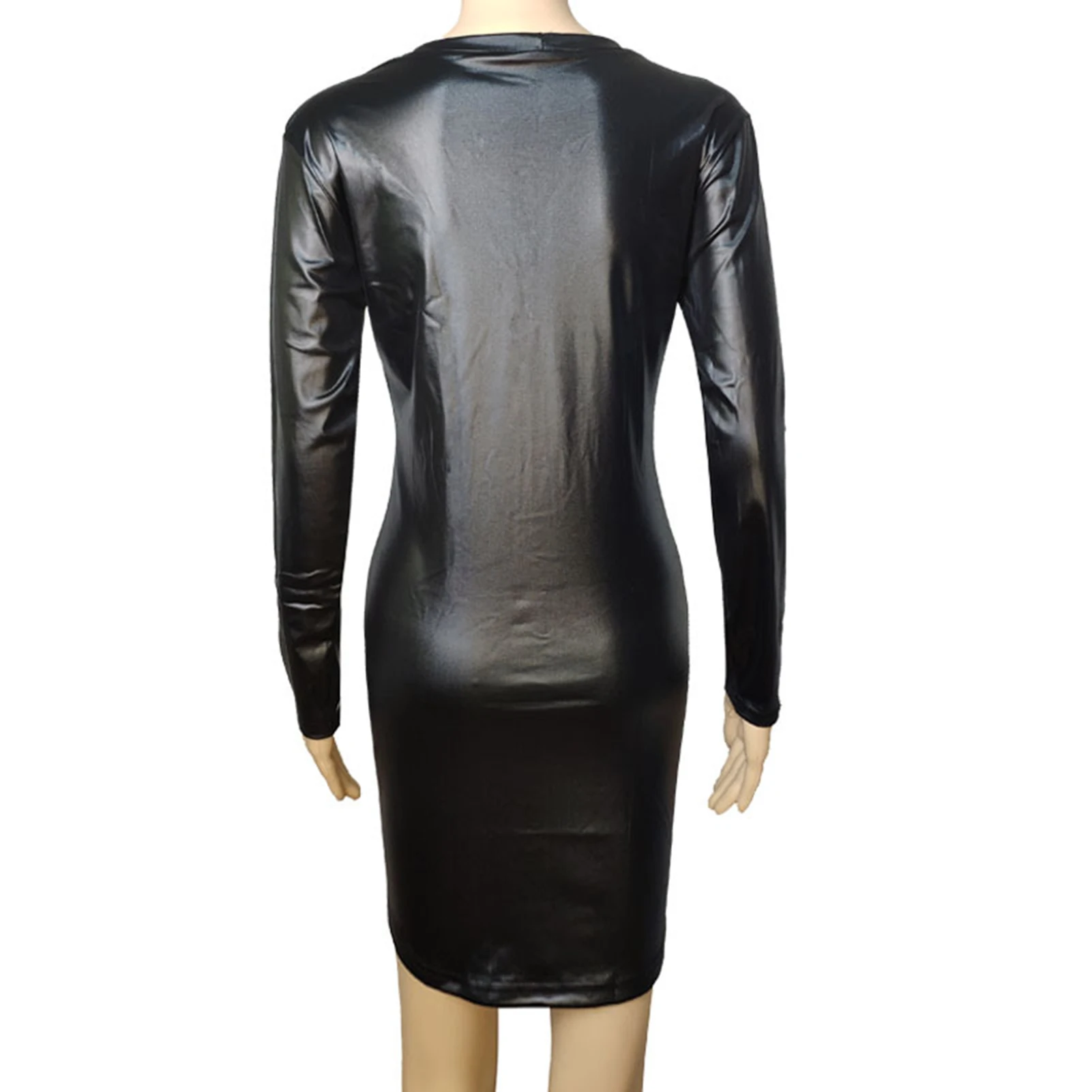 New Club Sexy Women Faux Leather Solid Color Long Sleeve O-Neck Bogycon summer  midi dress women 2020