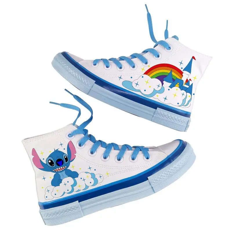 Disney Lilo & Stitch Canvas Shoes 2024 New White Sport Shoes Couple Casual Sneakers Famale Tennis Shoes Hightop Shoes Size 35-44