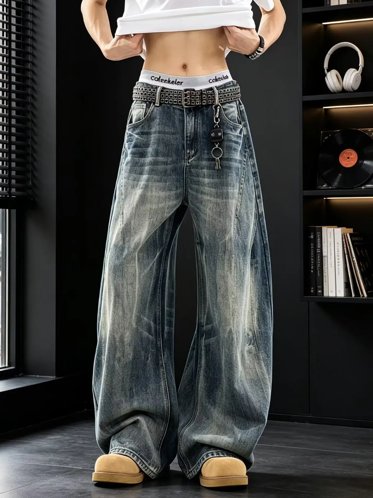 Washed Bamboo Fiber Wide Leg Men's Jeans Spring Autumn Casual Loose Fit Knife  Style Youthful Trendy Straight Tube Trousers